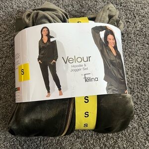 Felina Velour Hoodie & Jogger Set - Dark Green